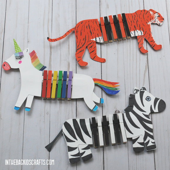 Unicorns, Zebras and Tigers...Oh My!!!   Clothespin Animal Crafts Collection